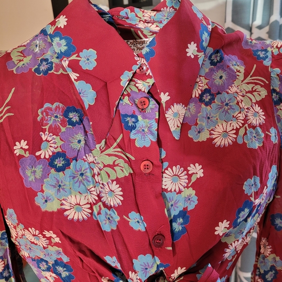 Vintage 1970s Red Floral Dress with Blouse - Picture 14 of 16